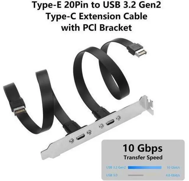 Alt view image 3 of 7 - Aomoproing 2 Pack USB 3.1 Front Panel Header Type-C Extension Cables with Panel Mount Screw 10 Gbps Type-E 20Pin Male to USB-C Female Adapter Cables with Full Height Bracket,30cm/11.8inch (2 Port)