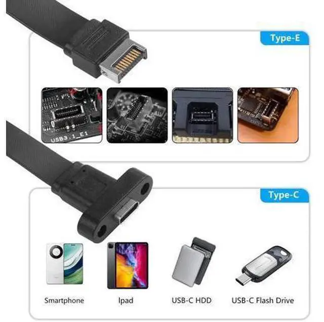 Alt view image 6 of 7 - Aomoproing 2 Pack USB 3.1 Front Panel Header Type-C Extension Cables with Panel Mount Screw 10 Gbps Type-E 20Pin Male to USB-C Female Adapter Cables with Full Height Bracket,30cm/11.8inch (2 Port)