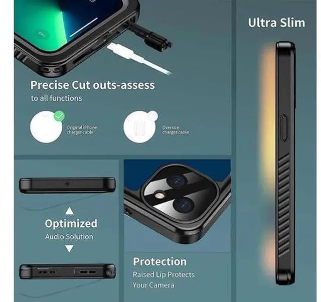 Alt view image 5 of 7 - Waterproof Case for iPhone 13 6.1 inch 5G 2021 with Built-in Screen Protector Heavy Duty Full Body Protection IP68 Underwater Shockproof Phone Cover