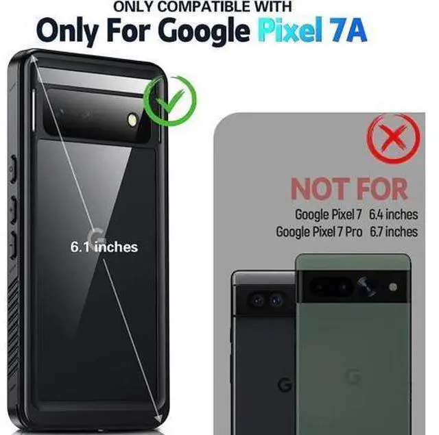Alt view image 2 of 7 - for Google Pixel 7A Case, Pixel 7A 5G Case IP68 Waterproof with Built-in Screen Protector, Full Body Sealed Heavy Duty Shockproof Dustproof Snowproof Clear Case for Pixel 7A 6.1" - Black