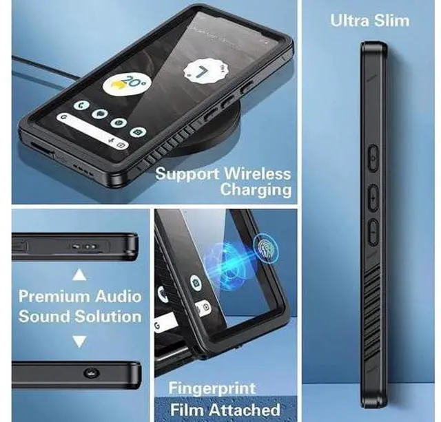 Alt view image 4 of 7 - for Google Pixel 7A Case, Pixel 7A 5G Case IP68 Waterproof with Built-in Screen Protector, Full Body Sealed Heavy Duty Shockproof Dustproof Snowproof Clear Case for Pixel 7A 6.1" - Black