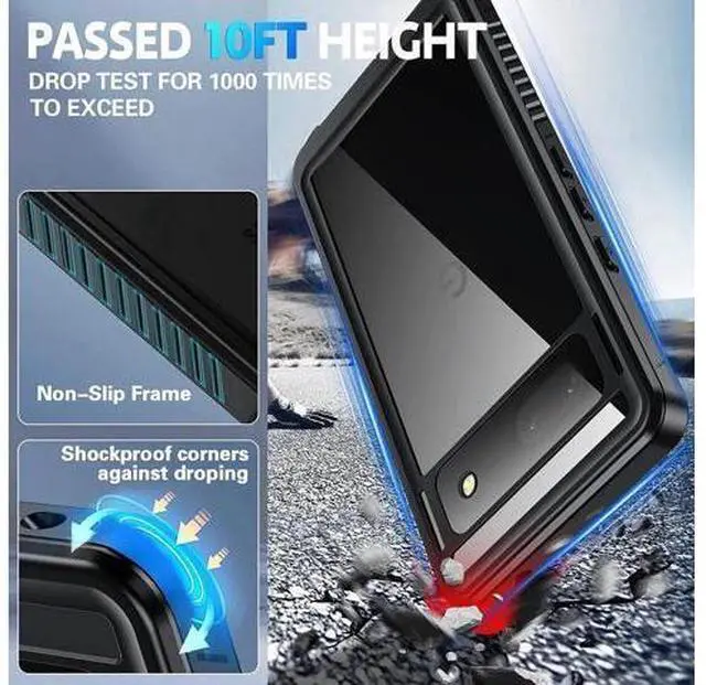 Alt view image 5 of 7 - for Google Pixel 7A Case, Pixel 7A 5G Case IP68 Waterproof with Built-in Screen Protector, Full Body Sealed Heavy Duty Shockproof Dustproof Snowproof Clear Case for Pixel 7A 6.1" - Black