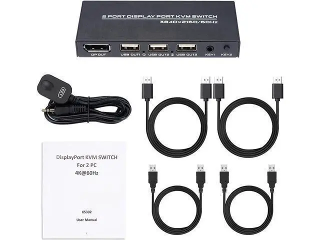 Alt view image 4 of 5 - DisplayPort KVM Switch 2 Ports, USB Switch Share Monitor Keyboard and Mouse for Laptop, DP Display Port KVM Switcher Support 4K @60Hz, with 2 DisplayPort Cables and 2 USB Cables