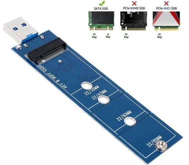 Main image of B Key M.2 SSD Adapter USB 3.0 (No Cable Needed), USB to 2280 M2 SSD Drive Adapter, NGFF Converter SSD Reader Card