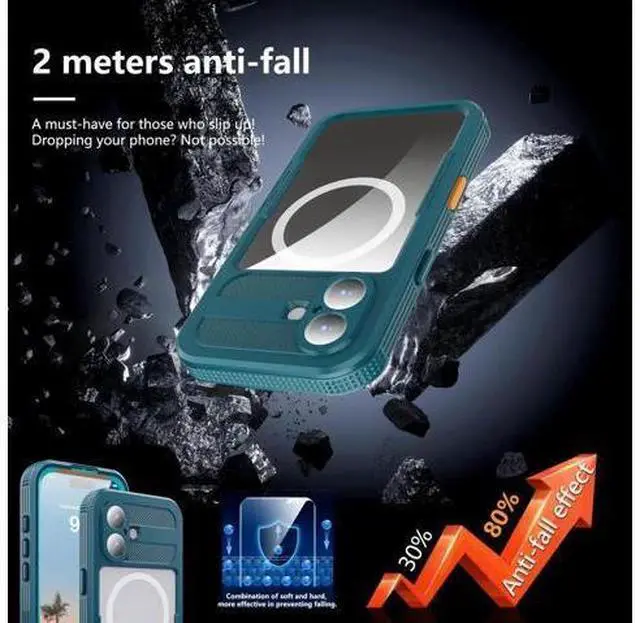 Alt view image 4 of 7 - for iPhone 17 Waterproof Case Compatible with MagSafe, Magnetic Waterproof Full Body IP68 Underwater Case Built-in Screen Protector Military Grade Shockproof Phone Cover with Lanyard Blue