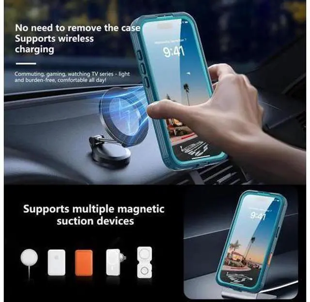 Alt view image 2 of 7 - for iPhone 17 Waterproof Case Compatible with MagSafe, Magnetic Waterproof Full Body IP68 Underwater Case Built-in Screen Protector Military Grade Shockproof Phone Cover with Lanyard Blue