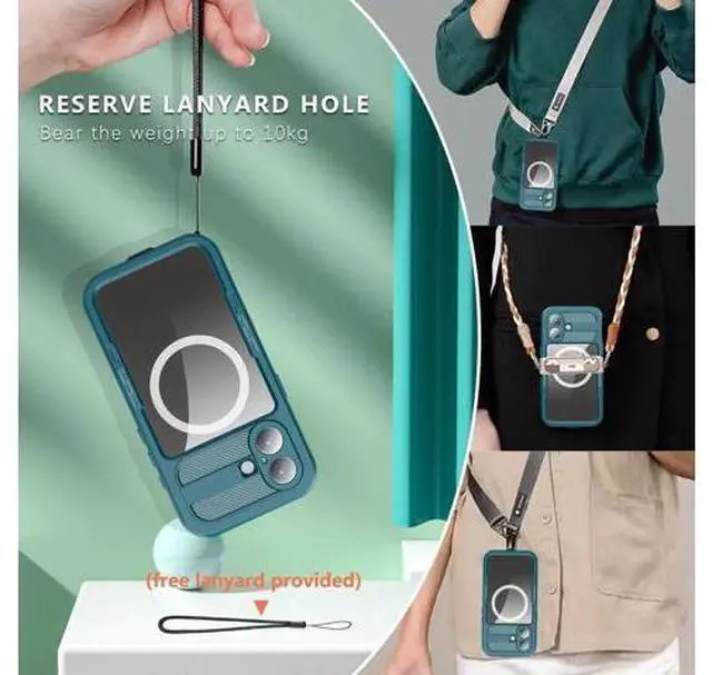 Alt view image 7 of 7 - for iPhone 17 Waterproof Case Compatible with MagSafe, Magnetic Waterproof Full Body IP68 Underwater Case Built-in Screen Protector Military Grade Shockproof Phone Cover with Lanyard Blue