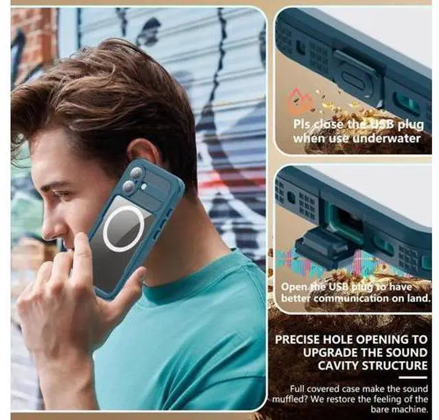 Alt view image 6 of 7 - for iPhone 17 Waterproof Case Compatible with MagSafe, Magnetic Waterproof Full Body IP68 Underwater Case Built-in Screen Protector Military Grade Shockproof Phone Cover with Lanyard Blue