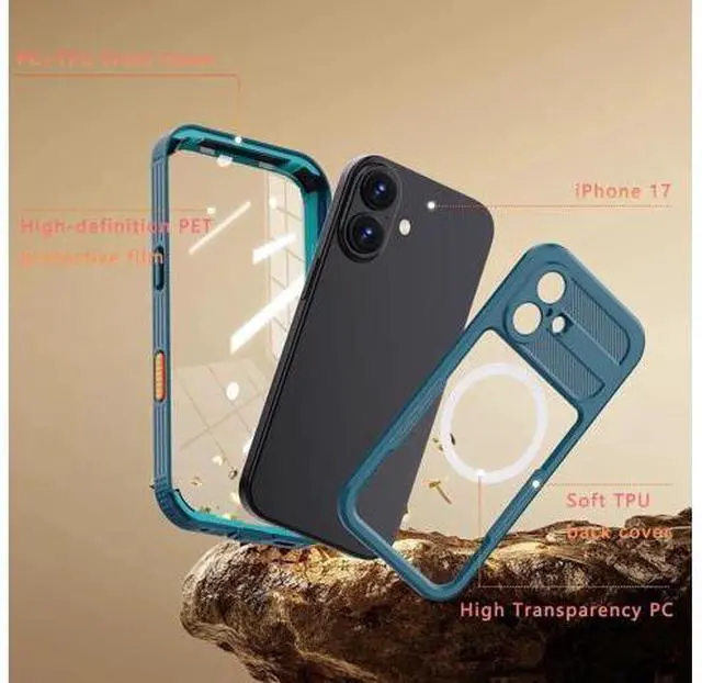 Alt view image 5 of 7 - for iPhone 17 Waterproof Case Compatible with MagSafe, Magnetic Waterproof Full Body IP68 Underwater Case Built-in Screen Protector Military Grade Shockproof Phone Cover with Lanyard Blue