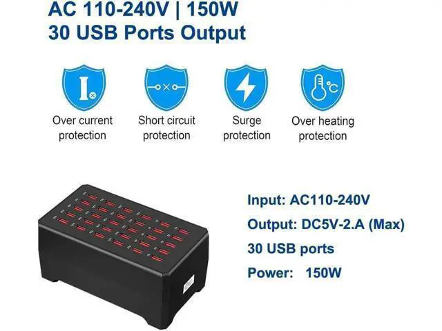 Alt view image 6 of 7 - USB Charger Station, 30-Port USB 150W/30A Multiple USB Charging Station, Multi Ports USB Charger Station for Smartphones, Tablets, and Other USB Devices