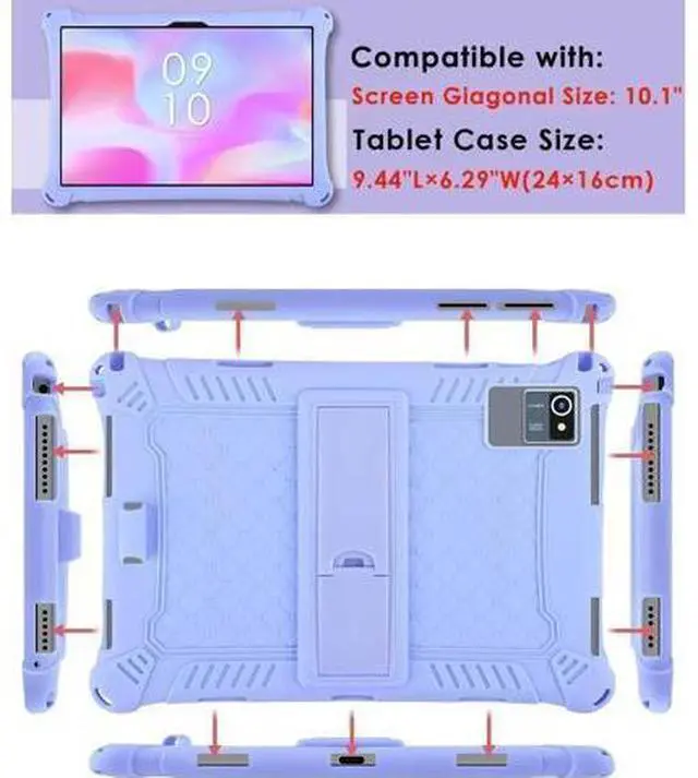 Alt view image 3 of 7 - Okaysea 10.1 inch Silicone Tablet Case with Stylus Pen & Shoulder Strap, Moderness 10.1" Case, Soft Portable Protective Cover for QunyiCO 10.1, Azeyou Tab 6 10 inch Purple