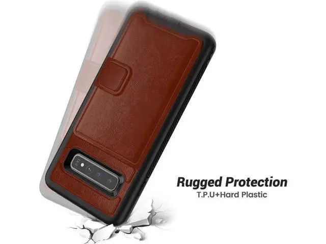 Alt view image 2 of 6 - Galaxy S10e Case Sumsung S10e Wallet Card Slots Holders Kickstand Flip Cover Bumper PU Leather TPU Rubber Hard PC Frame Magnetic Slim Shockproof Durable Shockproof Protective Case Cover Brown