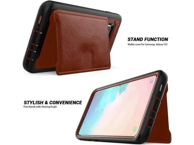 Alt view image 4 of 6 - Galaxy S10e Case Sumsung S10e Wallet Card Slots Holders Kickstand Flip Cover Bumper PU Leather TPU Rubber Hard PC Frame Magnetic Slim Shockproof Durable Shockproof Protective Case Cover Brown