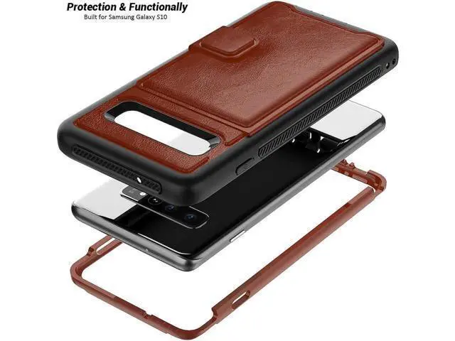 Alt view image 5 of 6 - Galaxy S10e Case Sumsung S10e Wallet Card Slots Holders Kickstand Flip Cover Bumper PU Leather TPU Rubber Hard PC Frame Magnetic Slim Shockproof Durable Shockproof Protective Case Cover Brown