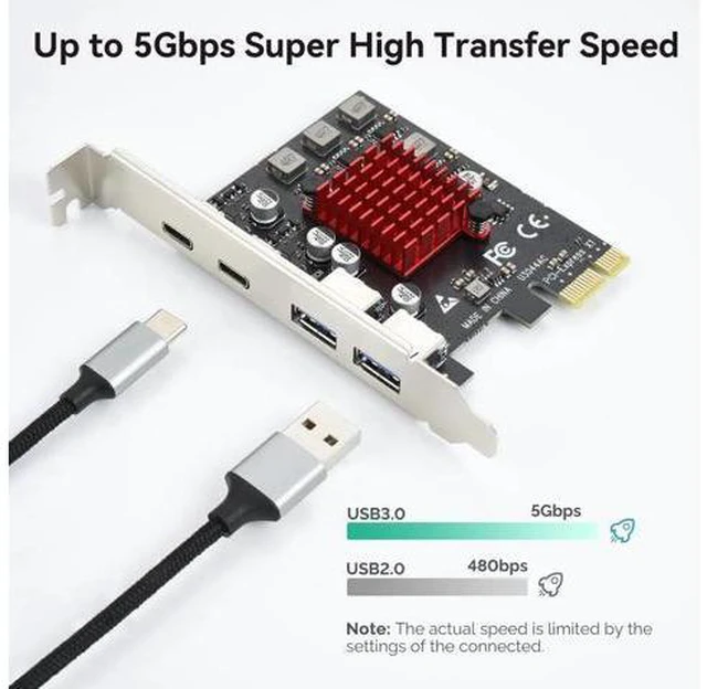 Alt view image 2 of 14 - Aomoproing 4 Ports USB 3.1 PCIE Expansion Card (2 USB-A & 2 Type-C Ports) Superspeed PCI Express Expansion Card USB Card for Desktop PC Support Windows 11/10/8/7/XP/Vista, Self-Powered Supply
