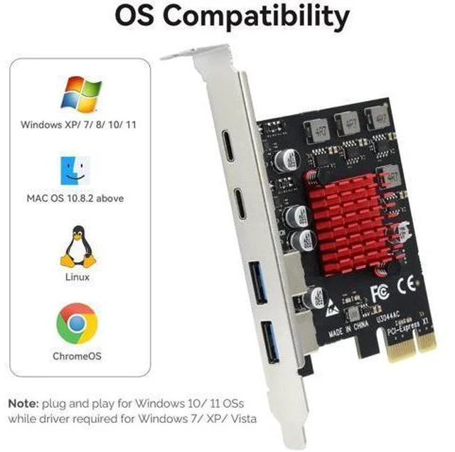 Alt view image 6 of 14 - Aomoproing 4 Ports USB 3.1 PCIE Expansion Card (2 USB-A & 2 Type-C Ports) Superspeed PCI Express Expansion Card USB Card for Desktop PC Support Windows 11/10/8/7/XP/Vista, Self-Powered Supply
