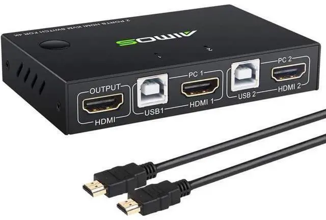 Main image of KVM Switch HDMI 2 Port Box, Share 2 Computers with one Keyboard Mouse and one HD Monitor, Support Wireless Keyboard and Mouse Connections, UHD 4K (3840x2160) Supported