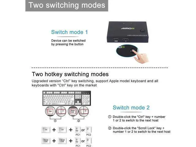 Alt view image 6 of 7 - KVM Switch HDMI 2 Port Box, Share 2 Computers with one Keyboard Mouse and one HD Monitor, Support Wireless Keyboard and Mouse Connections, UHD 4K (3840x2160) Supported