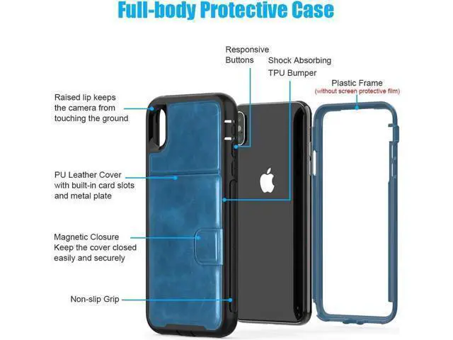 Alt view image 6 of 7 - iPhone Xs Max Wallet Case, iPhone Xs Max 6.5'' 2018 Wallet Case with PU Leather Card Holder Slot Shockproof Protective Case for Apple iPhone Xs Max 6.5 inches 2018 Blue