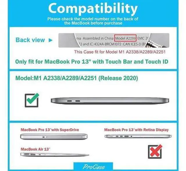 Alt view image 7 of 7 - MacBook Pro 13 Case 2020 Release A2338 M1 A2289 A2251, Hard Case Shell Cover and Keyboard Skin Cover for MacBook Pro 13 Inch Model M1 A2338 A2289 A2251