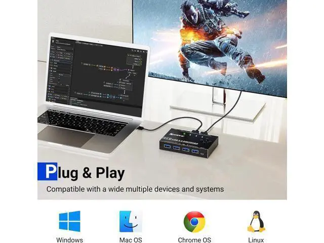 Alt view image 3 of 7 - 4 x4 USB 3.0 Switch 4 Computers, 4 Port USB Switch Selector Sharing 4 USB Devices,Keyboard Mouse Switch,USB Switcher Compatible with Mac/Windows/Linux,Wired Remote and 4 USB 3.0 Cable Included