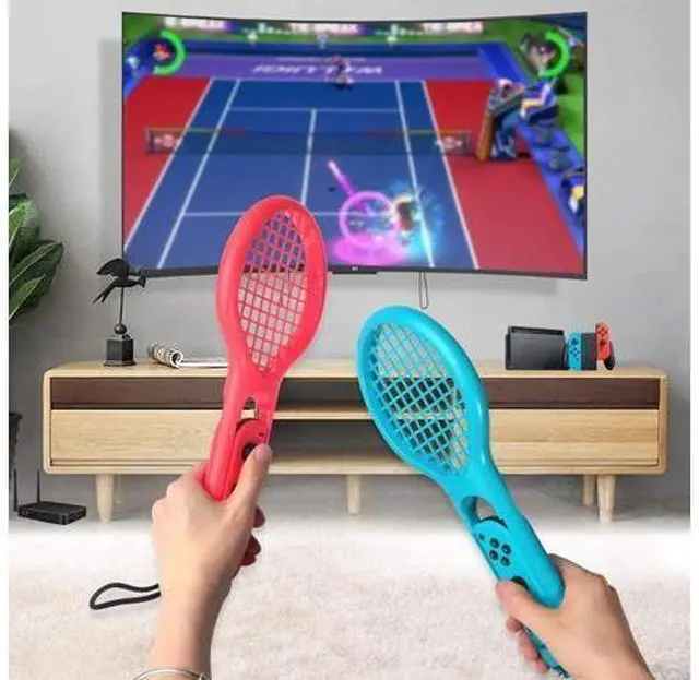 Alt view image 5 of 7 - Tennis Racket for Nintendo Switch Werleo Twin Pack Tennis Racket for N-Switch Joy-Con Controllers for Mario Tennis Aces Game Blue & Red