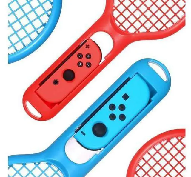 Alt view image 4 of 7 - Tennis Racket for Nintendo Switch Werleo Twin Pack Tennis Racket for N-Switch Joy-Con Controllers for Mario Tennis Aces Game Blue & Red