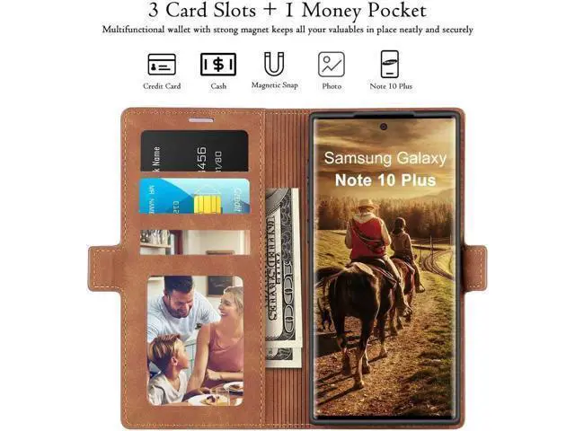 Alt view image 5 of 6 - Galaxy Note 10 Plus Wallet Case Premium Leather Note 10+ Plus Folio Flip Case with Kickstand Card Holder Slots Shockproof Protective Cover for Samsung Galaxy Note 10 Plus 6.8 inch