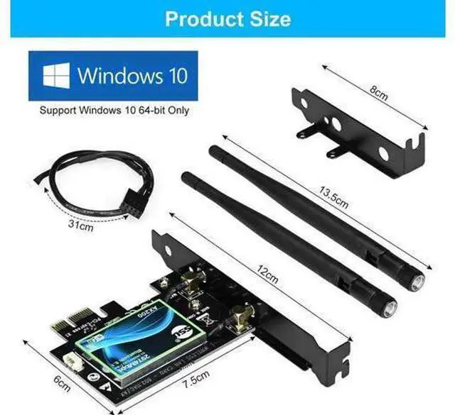 Main image of WiFi 6 AX200 PCI-E WiFi Card, Dual-Band 5GHz/2.4GHz Wireless WiFi Network Adapter for Desktop, Supports Bluetooth 5.0 | MU-MIMO | Only Supports Win 10 64-bit (Black)