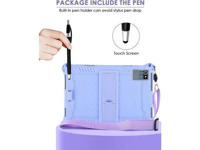Alt view image 4 of 7 - Okaysea 10.1 inch Silicone Tablet Case with Stylus Pen & Shoulder Strap, Moderness 10.1" Case, Soft Portable Protective Cover for QunyiCO 10.1, Azeyou Tab 6 10 inch Purple