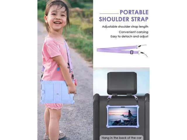 Alt view image 6 of 7 - Okaysea 10.1 inch Silicone Tablet Case with Stylus Pen & Shoulder Strap, Moderness 10.1" Case, Soft Portable Protective Cover for QunyiCO 10.1, Azeyou Tab 6 10 inch Purple