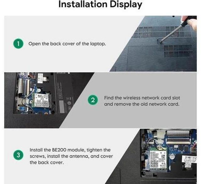 Alt view image 3 of 14 - Wireless WiFi Network Card, BE200 WiFi 7 Adapter, BE200NGW 8774Mbps Bluetooth 5.4 Tri-Band 802.11be NGFF M.2 Module, MU-MIMO, WPA4, Wireless Adapter for Laptop, Only Work for Windows 11 (64-bit)