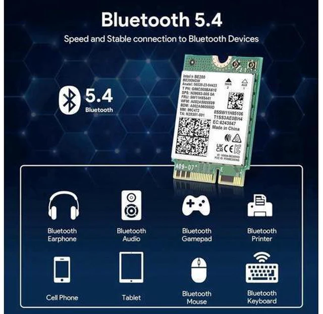 Alt view image 5 of 14 - Wireless WiFi Network Card, BE200 WiFi 7 Adapter, BE200NGW 8774Mbps Bluetooth 5.4 Tri-Band 802.11be NGFF M.2 Module, MU-MIMO, WPA4, Wireless Adapter for Laptop, Only Work for Windows 11 (64-bit)