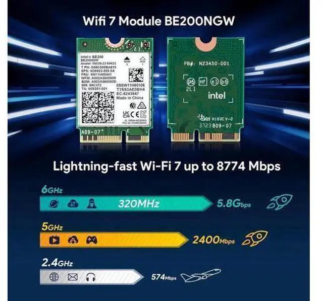 Alt view image 7 of 14 - Wireless WiFi Network Card, BE200 WiFi 7 Adapter, BE200NGW 8774Mbps Bluetooth 5.4 Tri-Band 802.11be NGFF M.2 Module, MU-MIMO, WPA4, Wireless Adapter for Laptop, Only Work for Windows 11 (64-bit)