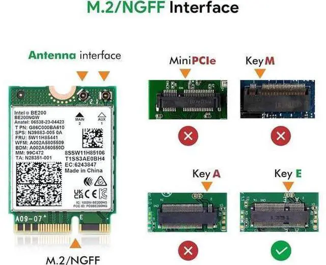 Alt view image 6 of 14 - Wireless WiFi Network Card, BE200 WiFi 7 Adapter, BE200NGW 8774Mbps Bluetooth 5.4 Tri-Band 802.11be NGFF M.2 Module, MU-MIMO, WPA4, Wireless Adapter for Laptop, Only Work for Windows 11 (64-bit)