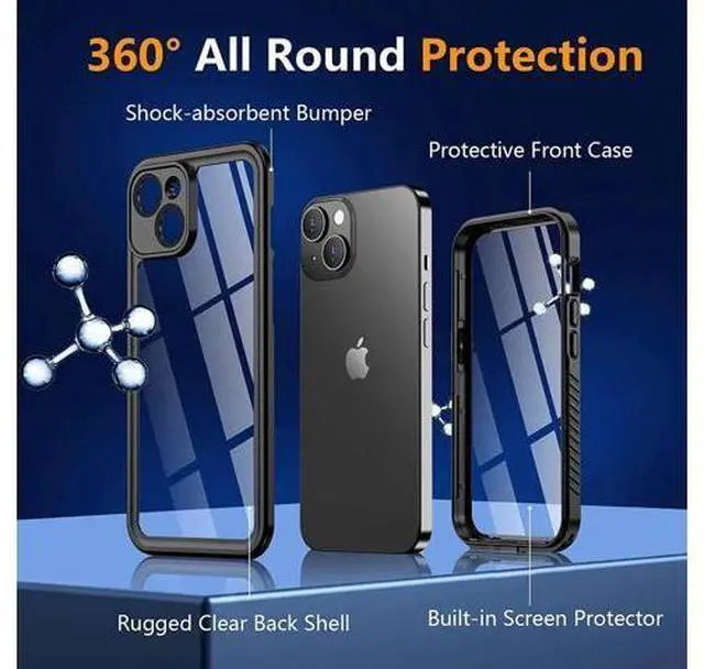 Alt view image 3 of 7 - For iPhone 14 Plus Case Waterproof, Shockproof Bumper Case with Built-in Screen Protector, Dustproof Anti-Scratch Anti-Stain Phone Case for iPhone 14 Plus 5G 6.7 inch