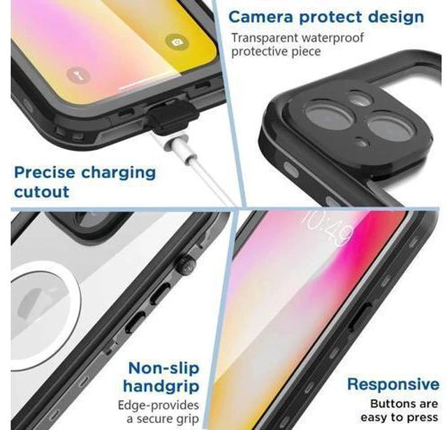 Alt view image 4 of 7 - for iPhone 14 Plus Case Waterproof with Screen Protector, Compatible with Magsafe Magnetic Protective Phone Case, Water Proof Mag Safe Magnet Shockproof Cover Clear Back Cover