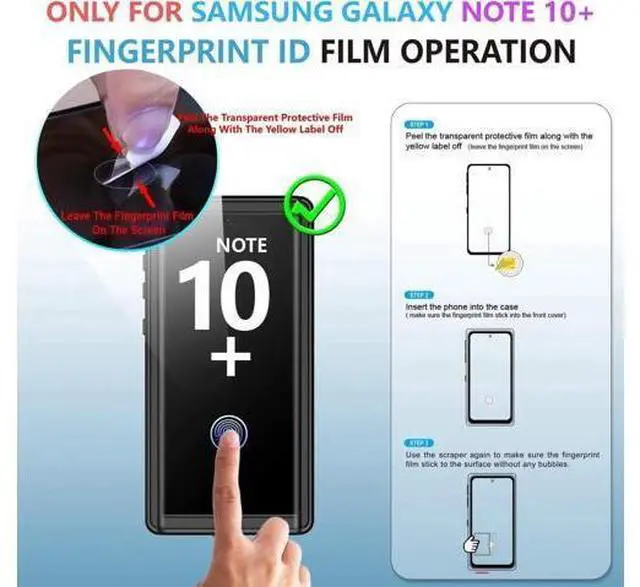 Alt view image 7 of 7 - For Samsung Galaxy Note 10+ Plus Waterproof Case, Built-in Screen Protector Fingerprint Unlock with Film, Shockproof Full Body Cover Waterproof Case for Samsung Galaxy Note 10+ Plus 5G 6.8 inch 2019