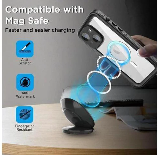 Alt view image 3 of 7 - for iPhone 14 Plus Case Waterproof with Screen Protector, Compatible with Magsafe Magnetic Protective Phone Case, Water Proof Mag Safe Magnet Shockproof Cover Clear Back Cover