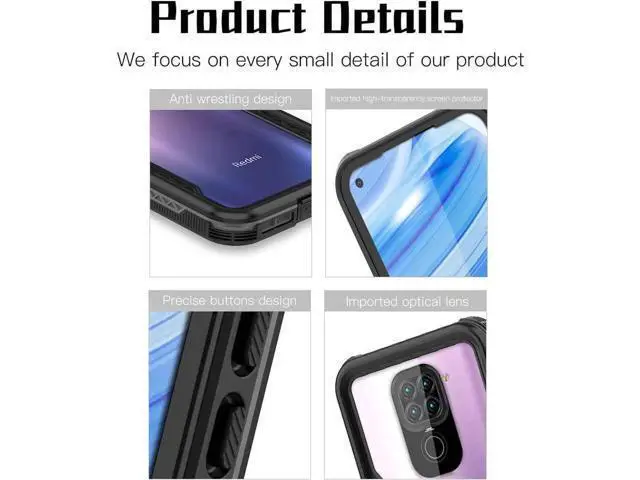 Alt view image 2 of 7 - Waterproof Case for Xiaomi Redmi Note 9, IP68 Waterproof 360 Degree Full Body Protection Case Shockproof Snowproof Dustproof Heavy Duty Cover Case Built-in Screen Protector