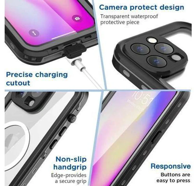 Alt view image 2 of 7 - For iPhone 14 Pro 6.1 inch Case Waterproof, Compatible with Magsafe Magnetic Protective iPhone 14 Pro Phone Case, Water Proof Mag Safe Magnet Shockproof Cover Full Body Clear with Screen Protector