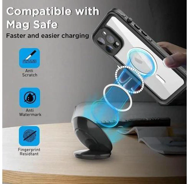 Alt view image 6 of 7 - For iPhone 14 Pro 6.1 inch Case Waterproof, Compatible with Magsafe Magnetic Protective iPhone 14 Pro Phone Case, Water Proof Mag Safe Magnet Shockproof Cover Full Body Clear with Screen Protector