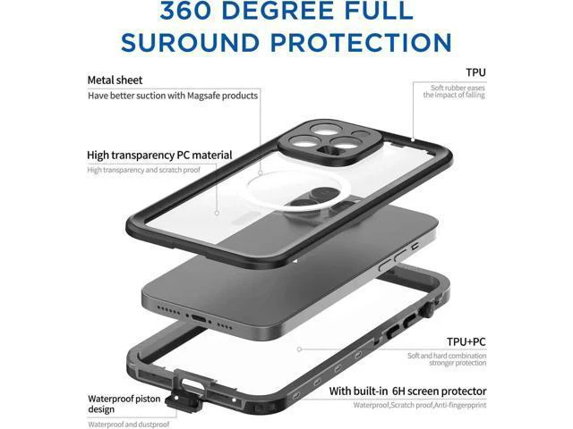 Alt view image 7 of 7 - For iPhone 14 Pro 6.1 inch Case Waterproof, Compatible with Magsafe Magnetic Protective iPhone 14 Pro Phone Case, Water Proof Mag Safe Magnet Shockproof Cover Full Body Clear with Screen Protector