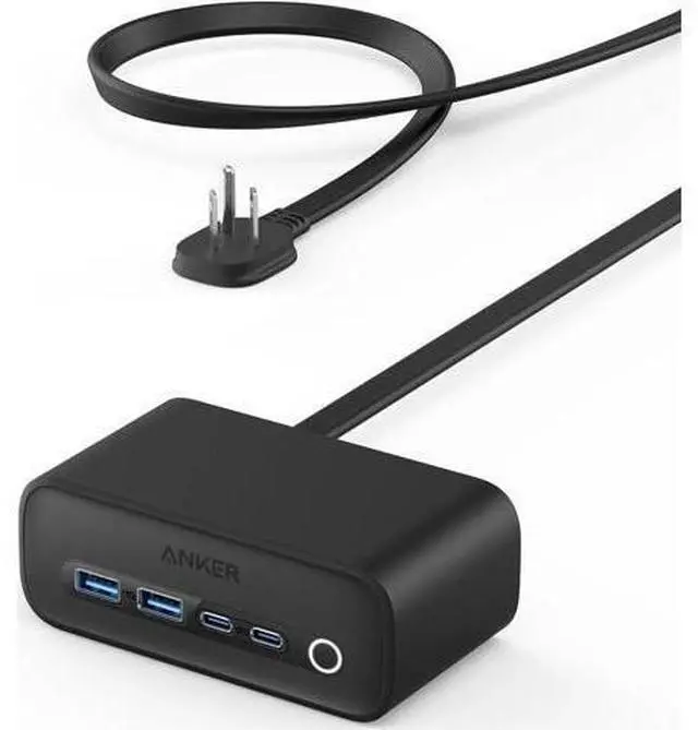 Main image of 525 Charging Station 5 ft Thin Cord and Flat Plug 7-in-1 USB C Power Strip for iPhone 15/14 3 AC 2 USB A 2 USB C 65W Power Delivery Desktop Accessory for MacBook Pro Office (Phantom Black)