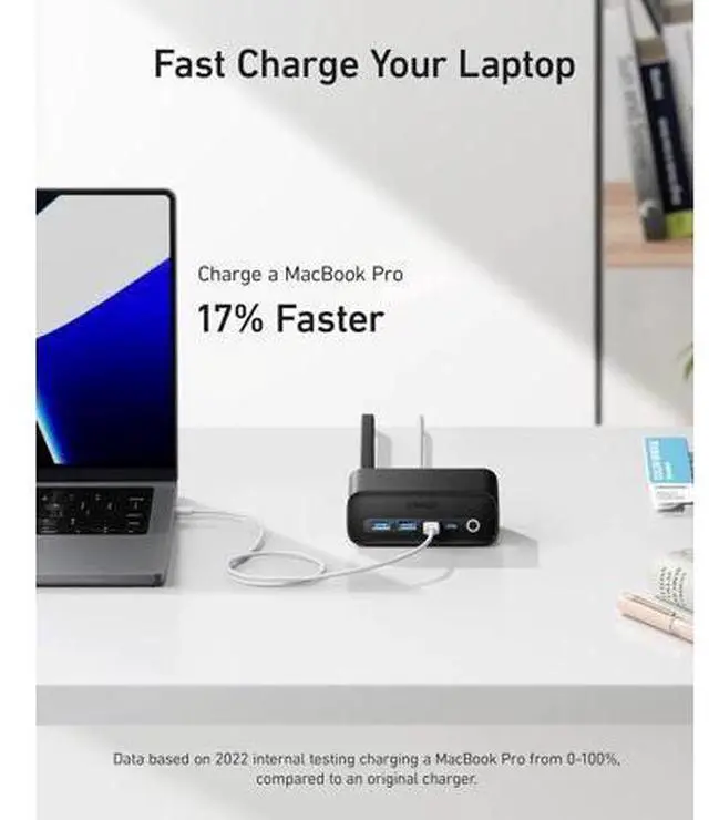 Alt view image 6 of 14 - 525 Charging Station 5 ft Thin Cord and Flat Plug 7-in-1 USB C Power Strip for iPhone 15/14 3 AC 2 USB A 2 USB C 65W Power Delivery Desktop Accessory for MacBook Pro Office (Phantom Black)