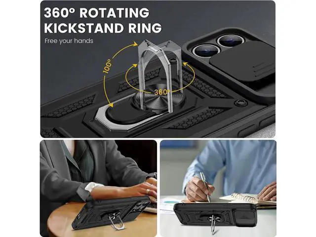 Alt view image 3 of 7 - for iPhone 13 Pro Max Case, with Slide Camera Cover & Built-in 360° Rotating Kickstand & Front Screen Protector Protective Case for iPhone 13 Pro Max 6.7 inch