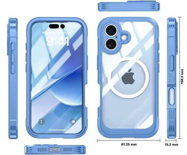 Alt view image 3 of 5 - Magnetic Case for iPhone 17 with Built-in Screen Protector, Shockproof Phone Cover with Camera Protector, Compatible with MagSafe, Full Body Phone Case Blue