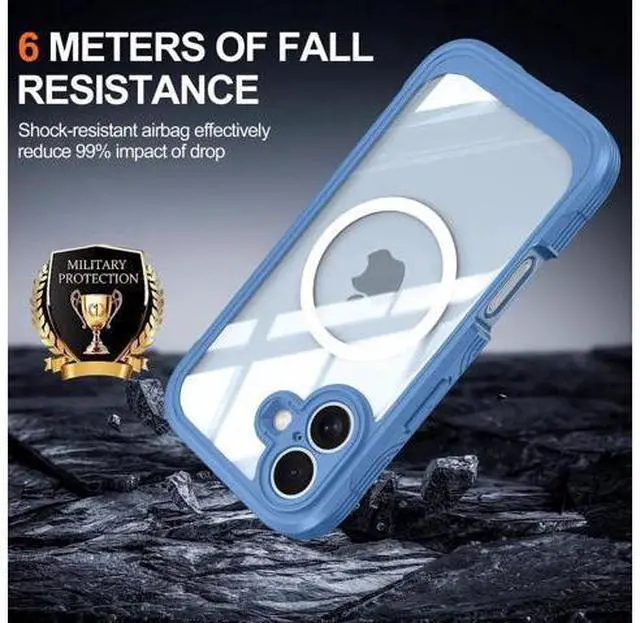 Alt view image 4 of 5 - Magnetic Case for iPhone 17 with Built-in Screen Protector, Shockproof Phone Cover with Camera Protector, Compatible with MagSafe, Full Body Phone Case Blue