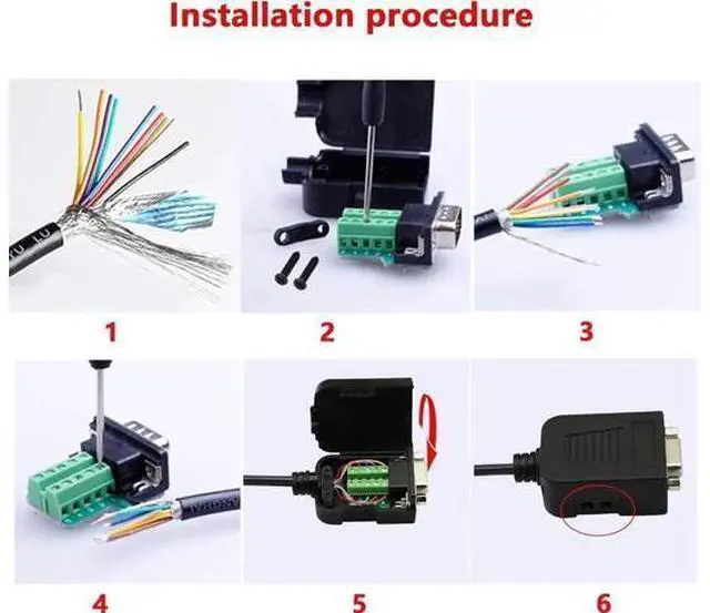 Alt view image 5 of 7 - Aomoproing DB9 Connector Adapter RS232 Serial Port D-SUB Adapter Plate Breakout Board Solder-Free (1-Pair Male+Female with Screwdriver, White Rubber Core)
