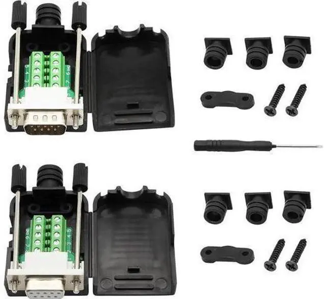 Main image of Aomoproing DB9 Connector Adapter RS232 Serial Port D-SUB Adapter Plate Breakout Board Solder-Free (1-Pair Male+Female with Screwdriver, White Rubber Core)